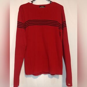 VTG Polo Jeans Ralph Lauren Mens Cotton Red Blue Stripe Sweater Size L Y2K (G)